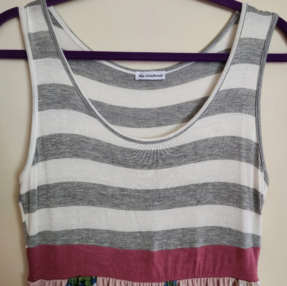 Womens Floral Maxi Dress Small Blush Pink Grey White Stripe